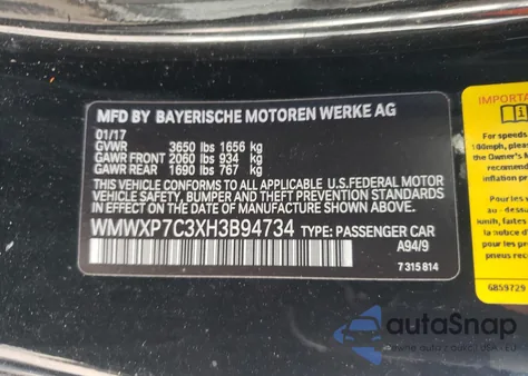 2017 Mini Cooper S z USA, uszkodzony, nr VIN WMWXP7C3XH3B94734